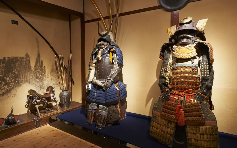 "A traditional Japanese samurai armor on display."