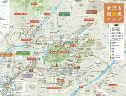 Kanazawa Area Guide: 7 Essential Things You Need to Know About Access and Basic Information "A detailed map showcasing key tourist destinations in Kanazawa, including historical sites, cultural attractions, and natural landmarks, with recommended routes for visitors."