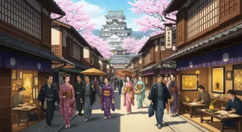 Edo-period Kanazawa town scene representing the prosperity of the Kaga Domain