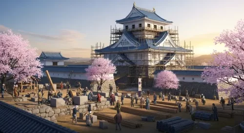 Kanazawa Castle under construction during the early Maeda clan era
