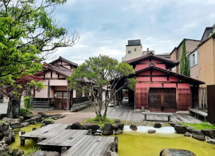 Traditional ryokan with open-air hot spring bath in Yamashiro Onsen, Kaga