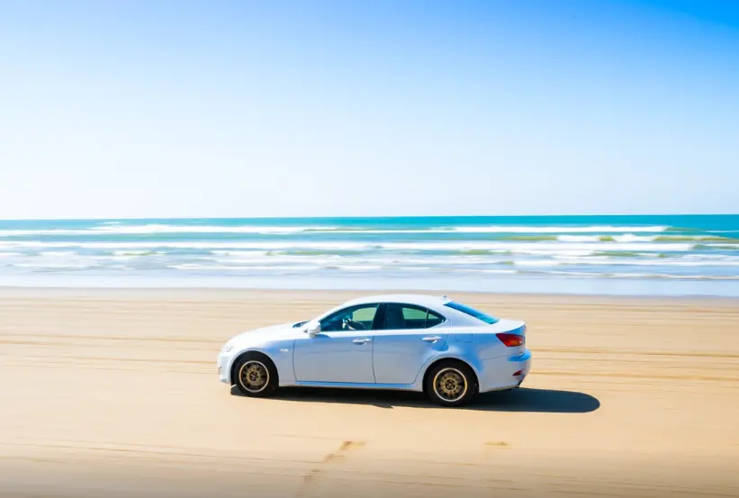 Car driving along the Noto Satoyama Kaido scenic coastal expressway