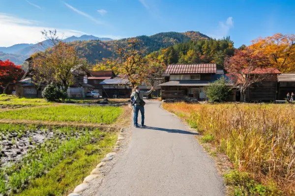 Exploring the village landscape during a guided walk.